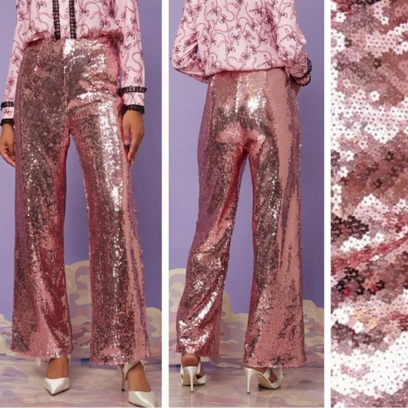 Sister Jane Pants - Sister Jane Recital Sequin Trousers Pink Size L Party, Holiday, Statement Pants